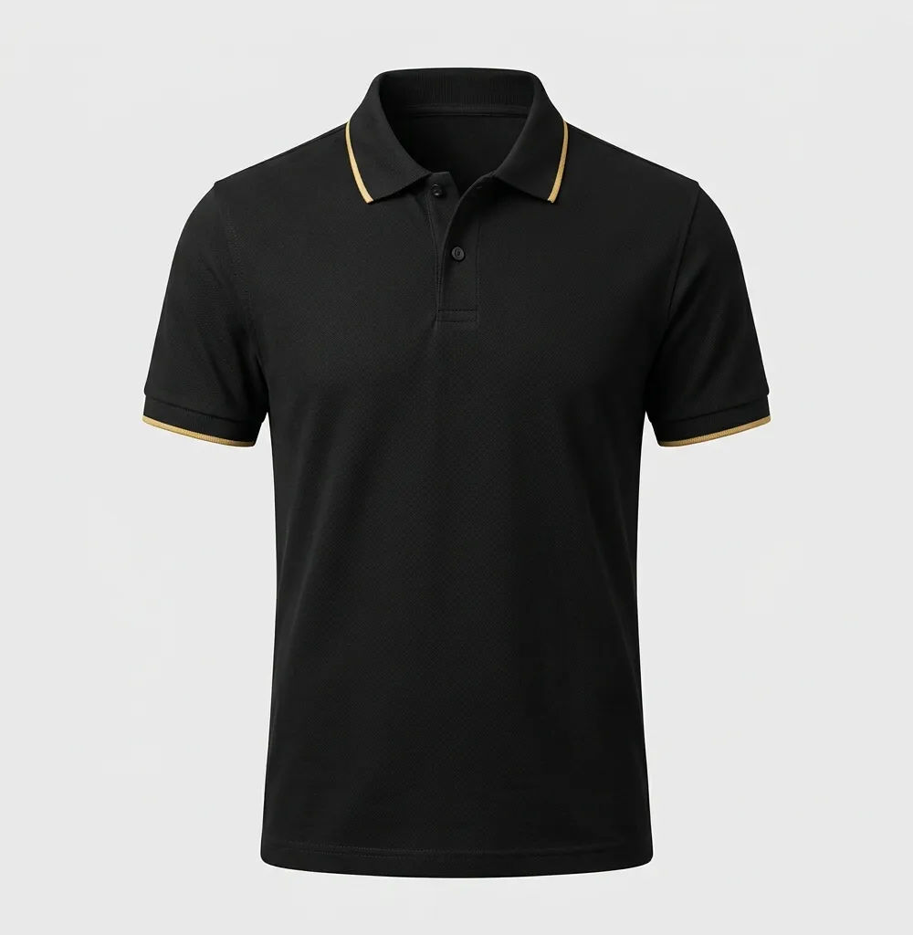 เสื้อโปโลองค์กรเกรดพรีเมียมสีดำขลิบทอง เสื้อยูนิฟอร์มบริษัทพนักงานระดับผู้บริหาร
